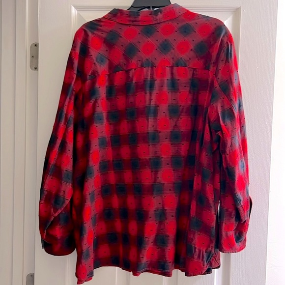 NWT 🌲 TOMMY HILFIGER RED/BLACK TEXTURED BUTTON DOWN LONG SLEEVE PLAID SHIRT 3X - Picture 2 of 10
